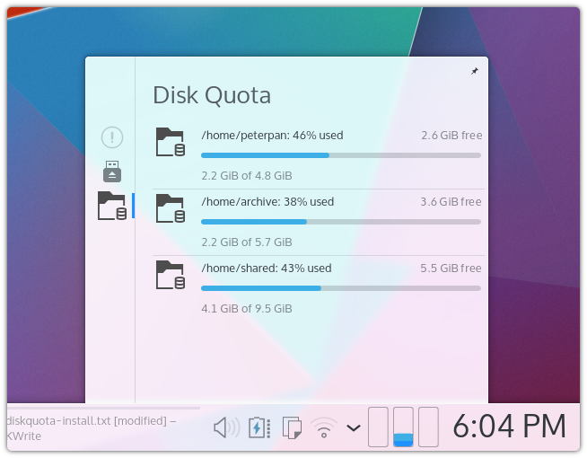 Disk Quota in System Tray
